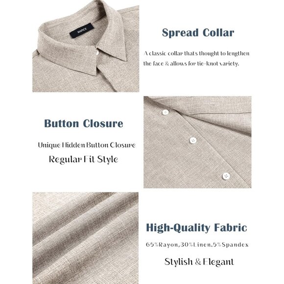 Men's Slate Grey Linen Short Sleeve Button Down Casual Shirt Business Dress - Picture 5 of 6